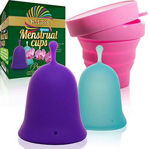 Product Cover Talisi Reusable Menstrual Cups with Collapsible Silicone Foldable Sterilizing Cup Set of 3 Small Large Sizes Silicone Soft Cups with Sterilizer Feminine Hygiene Period Cup Tampon and Pad Alternative