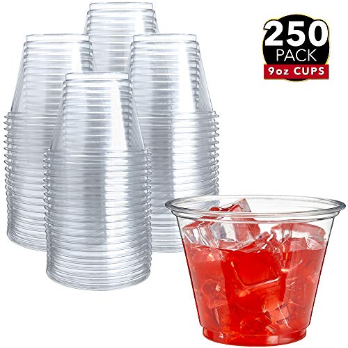 Product Cover 250 Clear Plastic Cups | 9 oz Plastic Cups | Clear Disposable Cups | PET Cups | Clear Plastic Party Cups | Crystal Clear Plastic Cups