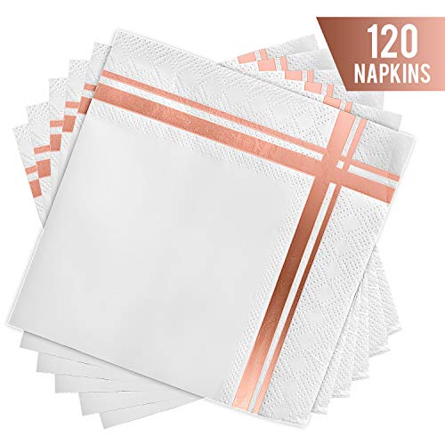 Product Cover Fanxyware Rose Gold Stripe Cocktail Napkins, 3-ply, 120 Pack, 5