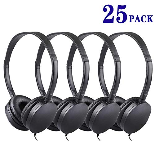 Product Cover Wholesale Bulk Headphones for Classroom 25 Pack, Hongzan School Headphones for Kids, Students, Libraries, Laboratories,Testing Centers, Museums etc (Black)