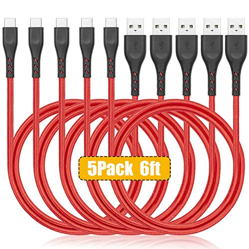 Product Cover 5 Pack 6FT USB C Cable ,CyvenSmart 3A Faster Charger Cable Compatible Samsung Galaxy S10 S9 S8 Plus,Red Nylon Braided Type C Cord for LG V30 V20 G5,USB C Devices