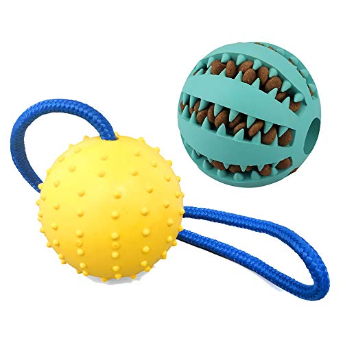 Product Cover Valuri Pets - 2 Toys - Food Dispensing Dog Toy w/Teething Chew Rope, Interactive Dog Toy, Blue & Green Balls for Dogs, Dog Toys for Teething, The Ultimate Puppy Toys Dispenser