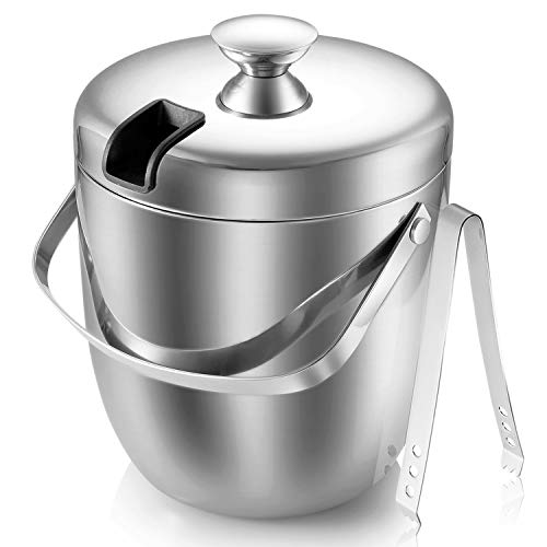 Product Cover Malmo Insulated Double Walled Stainless Steel Ice & Wine Bucket with Tongs & Lid (2.8 L) - Portable Chiller Bin Basket for Parties, BBQ & Buffet