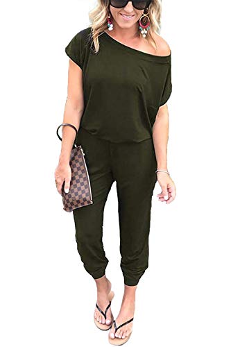 Product Cover Timemory Women Summer Casual Short Sleeve Loose Jumpsuit Rompers Army Green XL