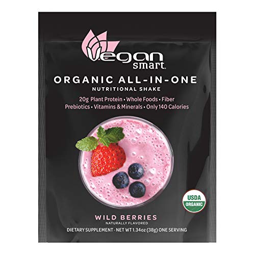 Product Cover Vegansmart Organic Plant Based Protein Powder by Naturade, All-In-One Shake - Wild Berries, Single Serving Packet