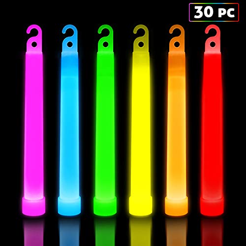Product Cover 30 Ultra Bright Glow Sticks - Light Sticks for Parties, Camping Accessories, Hurricane Supplies, Earthquake, Survival Kit and More - Lasts 12 Hours (Multi Color, 30 Pack)