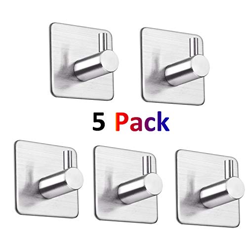 Product Cover LOOGI Adhesive Hooks 3M Towel Hooks Wall Door Hanger Heavy Duty Stainless Steel for Bathroom Kitchen Home - 5 Packs