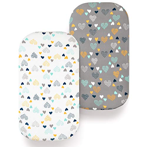 Product Cover COSMOPLUS Bassinet Sheet Set -2 Pack Stretch Fitted Craddle Fitted Sheets for Bassinet Pads/Mattress, for Boys Girls,Unisex,Ultra Soft,Heart Pattern