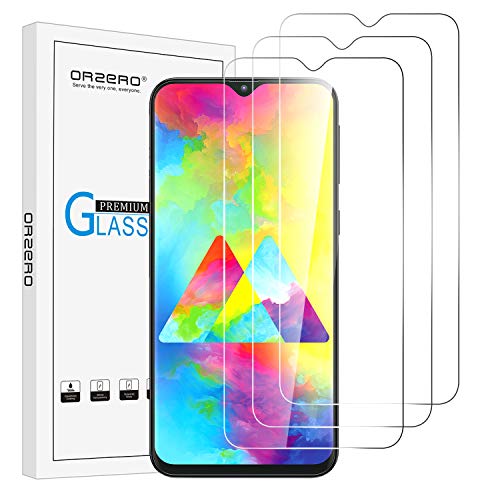 Product Cover (3 Pack) Orzero Compatible For Samsung Galaxy M10, M20, A10, A10S Tempered Glass Screen Protector, 9 Hardness Anti-Scratch (Not Full Coverage Due to Curved Edge) (2.5D Arc Edges) (Lifetime Replacement)