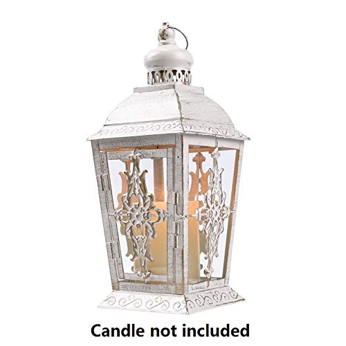 Product Cover JHY Design Decorative laterns-13inch High Metal Candleholder Or Vintage Style Hanging Lantern for Indoor Outdoor, Events, Parities and Weddings(White with Gold Brush)
