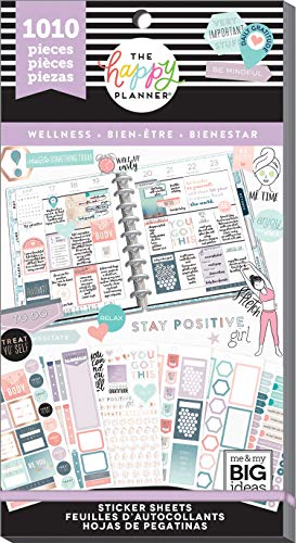 Product Cover me & my BIG ideas Sticker Value Pack - The Happy Planner Scrapbooking Supplies - Wellness Theme - Multi-Color & Gold Foil - Great for Projects, Scrapbooks & Albums - 30 Sheets, 1010 Stickers Total