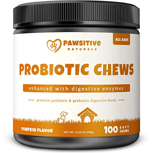 Product Cover Probiotics for Dogs - 100 Soft Chew Bites - Natural Prebiotics with Probiotic Treats - Relieves Dog Constipation & Diarrhea, Improves Digestion, Allergy, Hot Spots, Immunity & Health