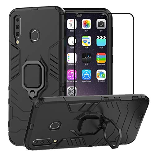 Product Cover BestAlice for Samsung Galaxy M30 Case, Hybrid Heavy Duty Protection Shockproof Defender Kickstand Armor Case Cover Tempered Glass Screen Protector，Black