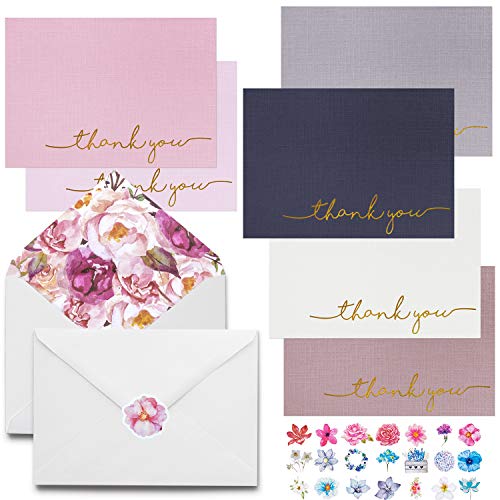 Product Cover Thank You Cards-22 Bulk Blank Gold Foil Sets(6 Colors) Blank Greeting Cards for Baby & Bridal Shower, Appreciation,Wedding & Birthdays