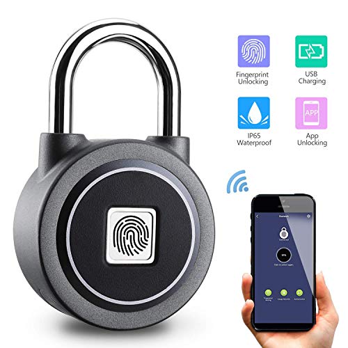 Product Cover Fingerprint Padlock Thumbprint Bluetooth Lock USB Rechargeable IP65 Waterproof Ideal for Locker, Handbags, Golf Bags, Wardrobes, Gym, Door, Luggage, Suitcase, Backpack, Office, Android/iOS