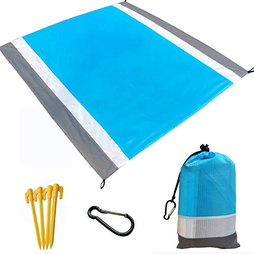 Product Cover Beach Blanket, Beach Mat Outdoor Picnic Blanket Large Sand Free Compact for 7 Persons Water Proof And Quick Drying Beach Mat Mady by Premium Nylon Pocket Picnic Sheet For Outdoor Travel ( 78