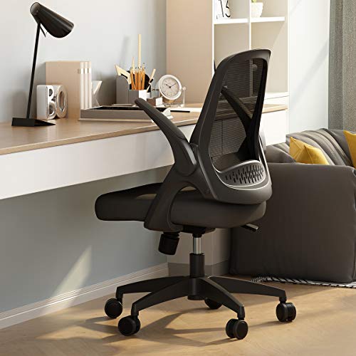 Product Cover Hbada Office Task Desk Chair Swivel Home Comfort Chairs with Flip-up Arms and Adjustable Height, Black