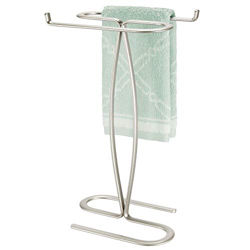 Product Cover mDesign Decorative Modern Metal Fingertip, Hand Towel Holder Stand - for Bathroom Vanity Countertops to Display and Store Small Guest Towels - 2-Sided, 14