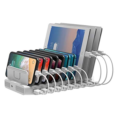 Product Cover Unitek Phone Organizer and Charging Station for Multiple Devices, 10 Port USB Charging Station Dock with Adjustable Dividers and Smart IC