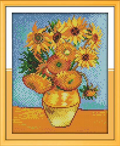 Product Cover Printed Cross Stitch Kits 11CT 10X13 inch 100% Cotton Holiday Gift DIY Embroidery Starter Kits Easy Patterns Embroidery for Girls Crafts DMC Stamped Cross-Stitch Supplies Needlework Sunflower