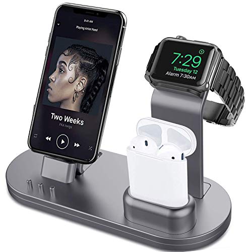 Product Cover OLEBR 3 in 1 Charging Stand Compatible with iWatch Series 5/4/3/2/1, AirPods and iPhone 11/Xs/X Max/XR/X/8/8Plus/7/7 Plus /6S /6S Plus(Original Charger & Cables Required) Space Gray