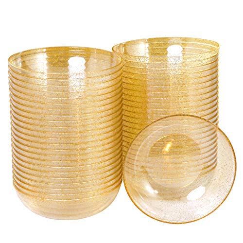 Product Cover BUCLA 50 Pack 16oz Gold Glitter Plastic Bowls-Disposable Crystal Plastic Bowls- Premium Heavy Duty Clear Dessert Bowls for Wedding &Parties