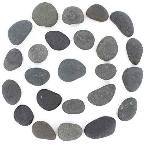 Product Cover 24 Rocks for Painting - Flat & Smooth Kindness Rocks for Arts, Crafts, and Decoration - Stones w/Easy Paint Surface - 2 to 3.5 inches - Set of 24 - Black
