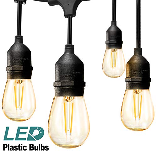 Product Cover addlon LED Outdoor String Lights 48FT with 2W Dimmable Edison Vintage Plastic Bulbs and Commercial Great Weatherproof Strand - UL Listed Heavy-Duty Decorative LED Café Patio Light, Porch Market Light