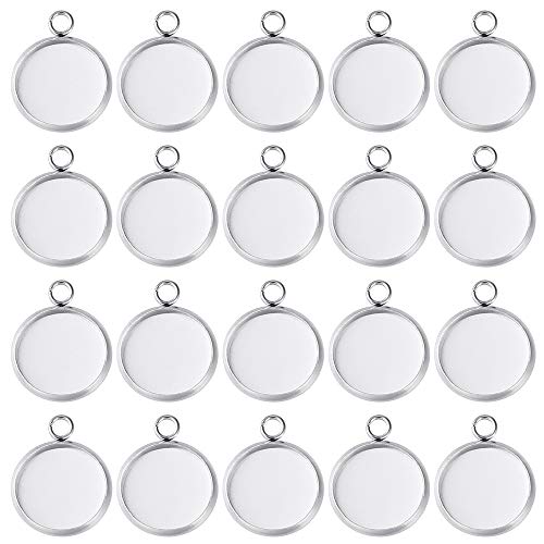 Product Cover PP OPOUNT 70Pieces Pendant Trays Fit 12mm Stainless Steel Round Blank Bezel Pendant Trays Blanks Trays Pendant for Jewelry Making and DIY Craft