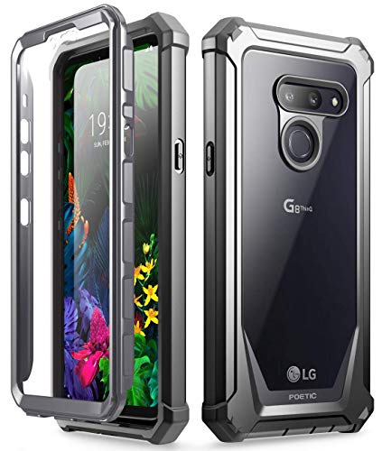 Product Cover LG G8 ThinQ Rugged Clear Case, Poetic Full-Body Hybrid Shockproof Bumper Cover, Built-in-Screen Protector, Guardian Series, for LG G8 ThinQ Verizon/AT&T/Sprint/T-Mobile(2019), Black/Clear