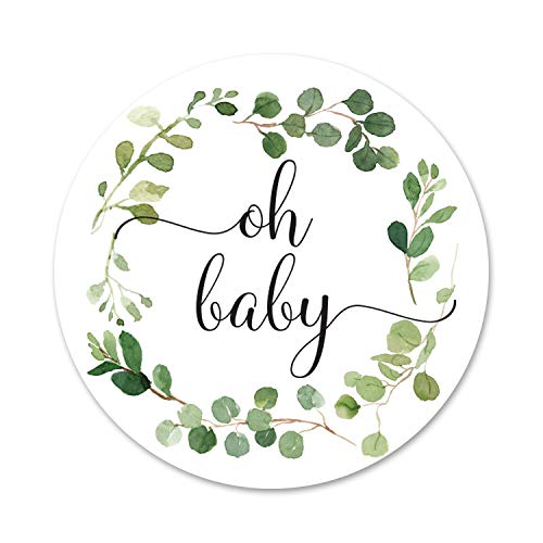 Product Cover 40 cnt Greenery Wreath Oh Baby Gender Neutral Stickers - Favor Stickers - Thank You Labels