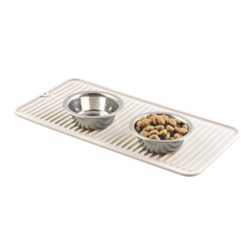 Product Cover mDesign Premium Quality Pet Food and Water Bowl Feeding Mat for Dogs and Puppies - Waterproof Non-Slip Durable Silicone Placemat - Food Safe, Non-Toxic - Small - Cream/Beige