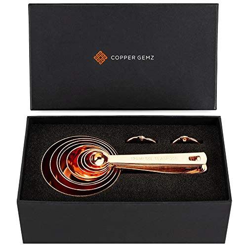 Product Cover Copper Measuring Cups and Spoons - GIFT SET of 9: Classy Gift Packaging, Superior Quality, Unique. Copper Gifts. Rose Gold Gifts For Women or Men. 7th 22nd Anniversary, Wedding, Birthday. COPPER GEMZ