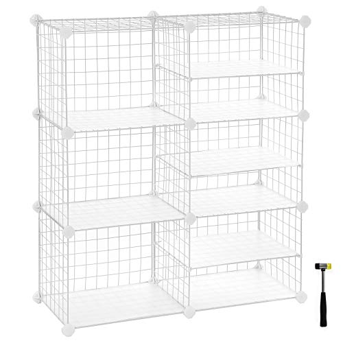 Product Cover SONGMICS Cube Storage Unit, Interlocking Metal Wire Organizer with Divider Design, Modular Cabinet, Bookcase for Closet Bedroom Kid's Room, 32.7 L x 12.2 W x 36.6 H Inches, White ULPI36W