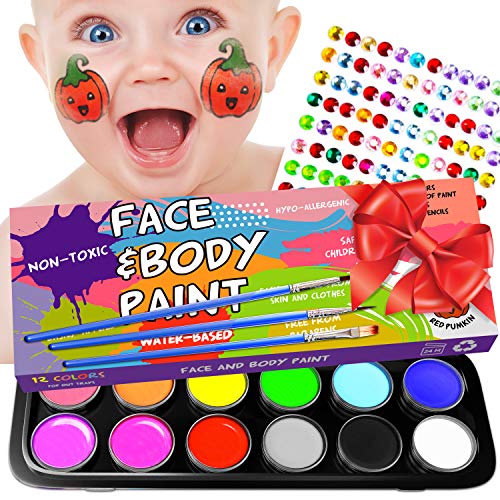 Product Cover Face Painting Kits for Kids - Face Paint Kit Facepaints Halloween Makeup Face Painting Kits Professional - Water Activated Kids Face Paint Non Toxic Hypoallergenic - Baby Safe Body Paint - Stencils