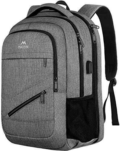 Product Cover Travel Laptop Backpack,TSA Large Travel Backpack for Women Men, 17 Inch Business Flight Approved Carry On Backpack with USB Charger Port and Luggage Sleeve, MATEIN Durable College School Bookbag,Grey