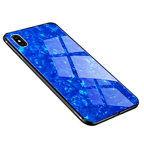 Product Cover Luhuanx Case Compatible with iPhone Xs Max, Tempered Glass Case &Conch Shell Pattern Back + TPU Frame Hybrid Shell Slim Case for iPhone Xs Max in 6.5 inch,Anti-Scratch Anti-Drop(Conch Blue)