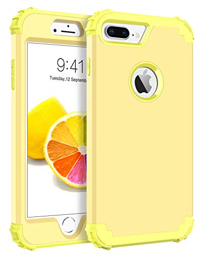 Product Cover BENTOBEN Case for iPhone 8 Plus/iPhone 7 Plus, 3 in 1 Hybrid Hard PC Soft Rubber Heavy Duty Rugged Bumper Shockproof Anti Slip Full-Body Protective Phone Cover for iPhone 8 Plus/7 Plus, Yellow Lemon