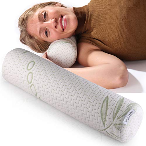 Product Cover Memory Foam Neck Roll Pillow Bolster - Neck Support Pillows & Removable Cover - Relieve Neck Pain with Comfortable Long Pillow for Side Sleepers, Car Trips, Airplane Travel - Cervical & Lumbar Pillow