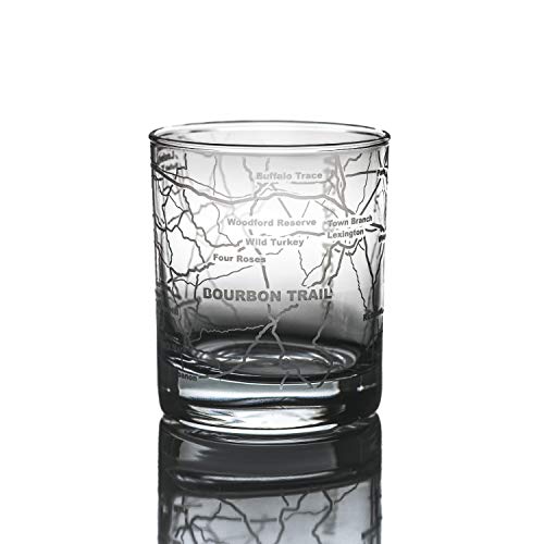 Product Cover Greenline Goods Whiskey Glasses - Bourbon Trail Kentucky Whisky (Single Glass) - Etched 10 oz Tumbler Gift with Bourbon Trail Map | Old Fashioned Rocks Glass