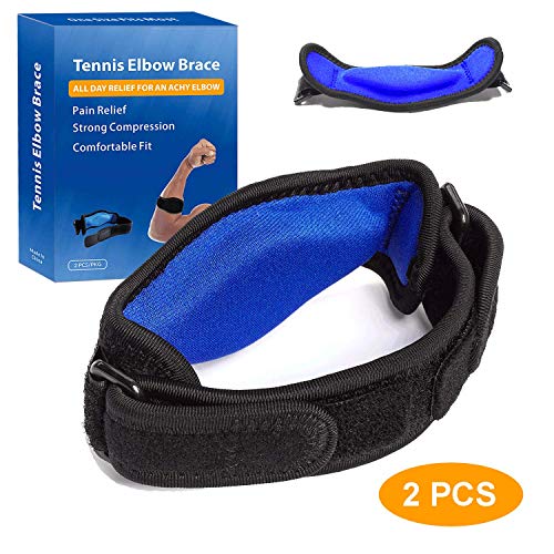 Product Cover Tennis Elbow Brace for Elbow Tendonitis (2 PCS) with Compression Pad, Prevent Fishing, Elbow Pain Relief, Includes Two Adjustable Elbow Support Braces
