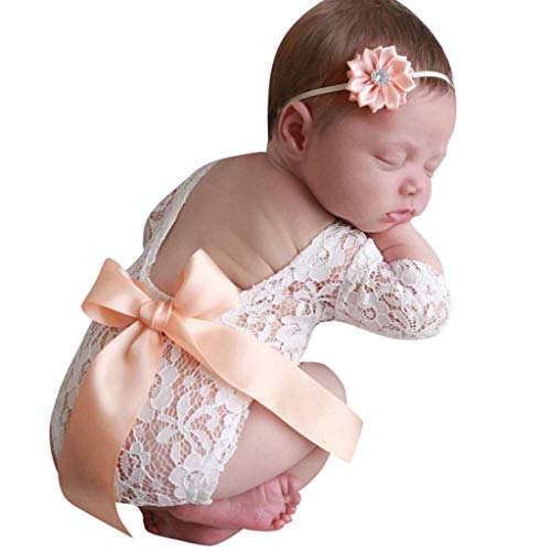 Product Cover Womola Fashion Cute Newborn Baby Girls Photography Props Lace Romper Photo Shoot Props Outfits (Beige,)