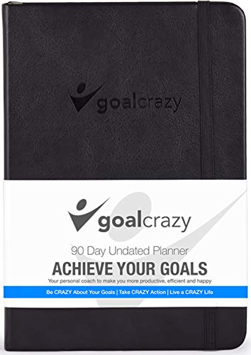 Product Cover Goal Crazy Undated Planner - 90 Day Guided Journal, Weekly Organization, Productivity Habit Tracker, Inspirational, Life Setting, Black Leather, Almond Pages