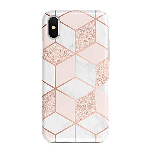 Product Cover uCOLOR Case Compatible with iPhone Xs/X,iPhone 10 Protective Case Glossy Rose Gold Sparkle Glitter White Marble Slim Soft TPU Silicone Shockproof Cover Compatible iPhone XS/X/10(5.8