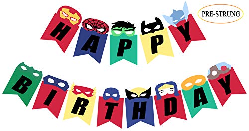 Product Cover Pre Strung Superhero Inspired Birthday Banner, Happy Bday Sign Party Decorations