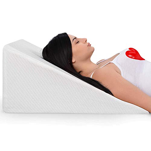 Product Cover Bed Wedge Pillow With Memory Foam Top - Ideal For Comfortable and Restful Sleeping - Alleviates Neck and Back Pain, Acid Reflux, Snoring, Heartburn, Allergies - Versatile - Removable, Washable Cover