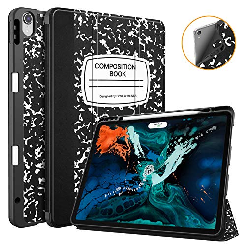 Product Cover Fintie SlimShell Case with Built-in Pencil Holder for iPad Pro 12.9 3rd Gen 2018 [Supports 2nd Gen Pencil Charging Mode] - Soft TPU Back Protective Cover, Auto Wake/Sleep, Composition Book Black