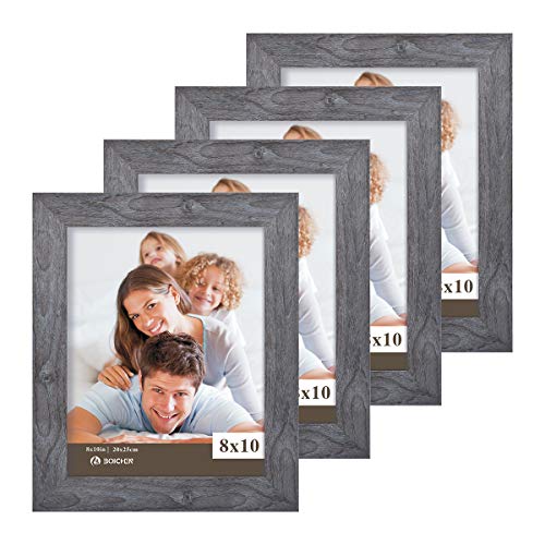 Product Cover Boichen 8X10 Picture Frames 4 Pack Rustic Style Wood Pattern High Definition Glass for Tabletop Display and Wall mounting Photo Frame