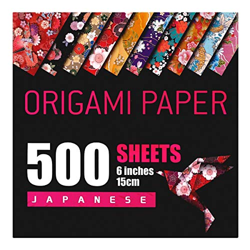 Product Cover Japanese Washi Origami Paper 500 Sheets, 10 Vivid Colors and Easy Folding,6 Inch Square Sheet, for Kids Adults, Papers, Arts and Crafts Projects (E-Book Included)