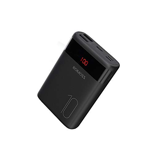 Product Cover ROMOSS 10000mAh Mini Portable Charger External Battery Packs with Dual USB Output 2.1A LCD Display Perfect Carry for Travel, Compatible for iPhone X 10 8 Plus, Samsung Galaxy S8, Tablets More(Black)